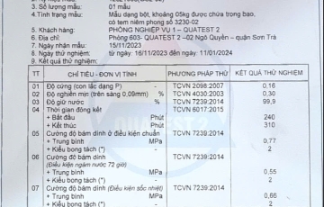 phiếu kết quả thử nghiệm 1